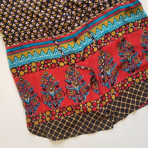 TOLANI Anthopologie Silk Bohemain Button Down Shirt Dress Tunic W Drawstring. - Picture 10 of 16